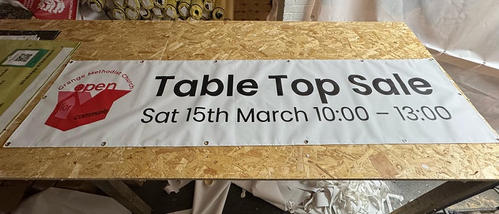 Eye-Catching Vinyl Banner for Tabletop Sale